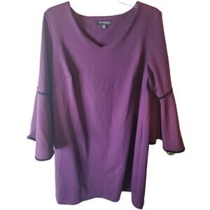 Sharagano Plum Purple Bell Sleeve V-Neck Dress, 14W